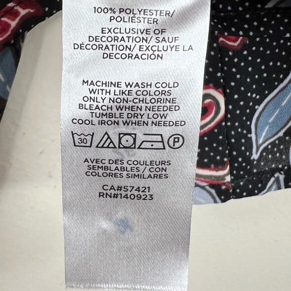 Loft Blouse XS NEW black red floral dotted high neck bell sleeve tropical beach - Picture 9 of 9